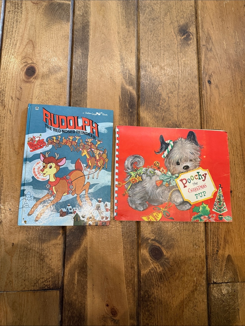 vintage rare Christmas book poochy the Christmas pup & Rudolph pop book